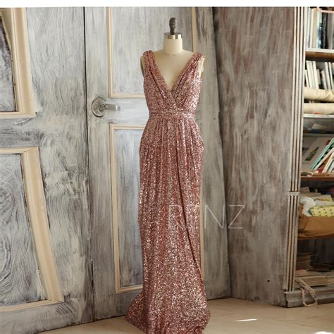 Rose Gold Bridesmaid Dress Sequin Long Gold Wedding Dress