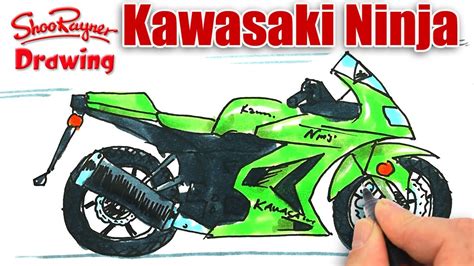 How to draw a Kawasaki Ninja Motor Bike - YouTube