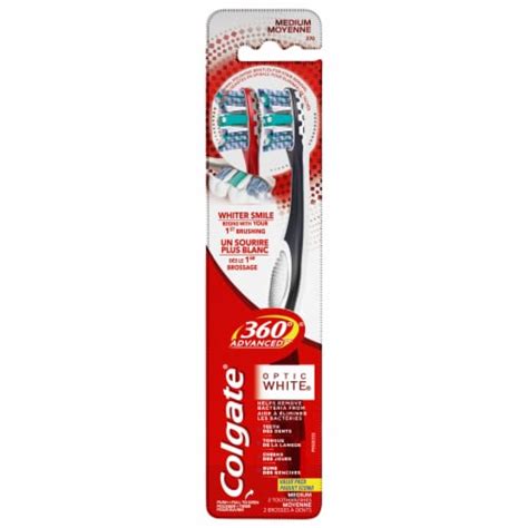 Colgate 360 Advanced Optic White Toothbrush Medium, 2 pk - QFC