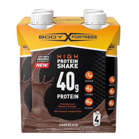 Body Fortress Protein Shake, Chocolate, 40g Protein, 4 Ct - Walmart.com