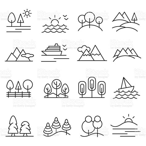 Landscape icon set Landscape icon set , vector illustrator Mountain stock vector Easy Doodles ...