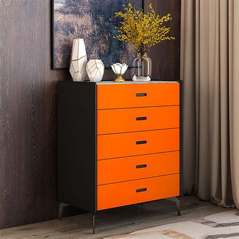 Italian Orange Cabinet Minimalist 5-Drawer Chest 43" in Height