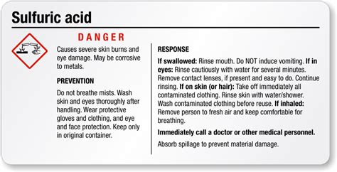 Sulfuric Acid Danger GHS Chemical Small Label, SKU: GHS-023-D