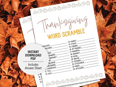 Thanksgiving Word Scramble Thanksgiving Printable Game Printable Word ...