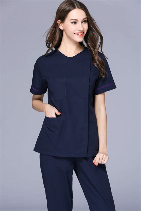 2017 New Women's Small V Neck Short Sleeve Side Opening Nurse Uniform Dental Clinic Nursing ...