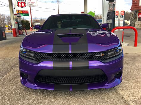 Stripes on a '16 Plum Crazy Scat Pack Charger | Dodge charger, Dodge muscle cars, Scat pack