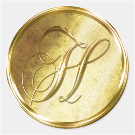 H Monogram Faux Gold Envelope Seal Stickers | Zazzle