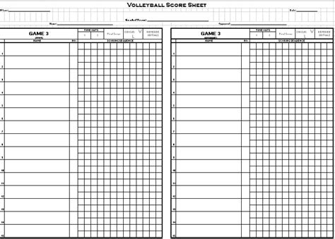 Volleyball Score Sheets Printable