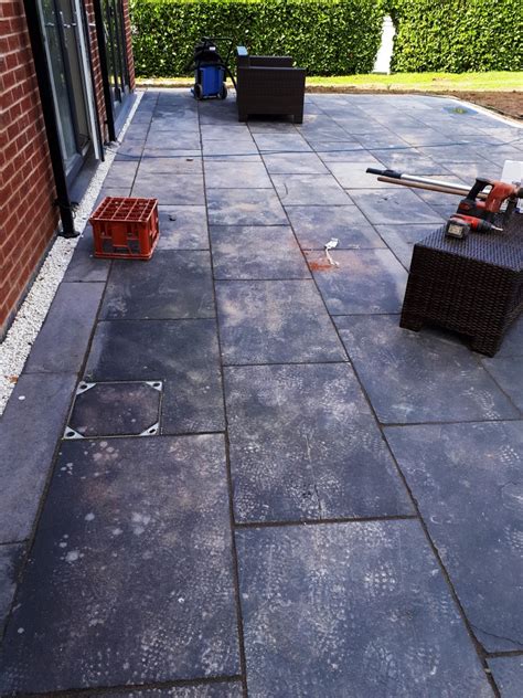 Black Limestone Patio Ruined by Brick Acid Restored in Bromsgrove ...