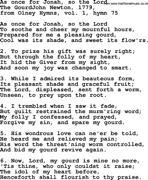 As Once For Jonah, So The Lord, by John Newton - Christian hymn lyrics