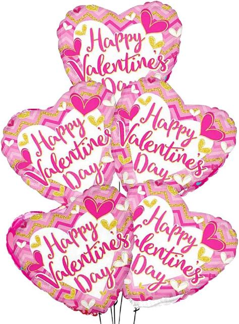 PMU Heart Shaped Valentines Day Balloons 18-inch Mylar (Pink Chevron) Valentine Party Decoration ...