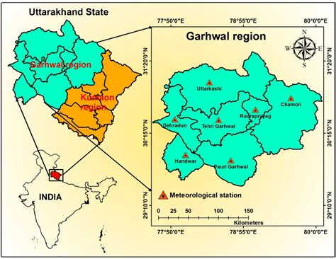 Location map of Garhwal region with seven meteorological stations ...