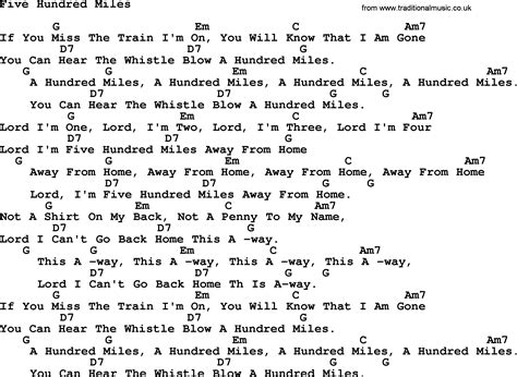 Peter, Paul and Mary song: Five Hundred Miles, lyrics and chords