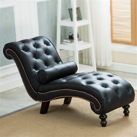 Classic Leather Chaise Lounge Sofa With Pillow Living Room Furniture ...