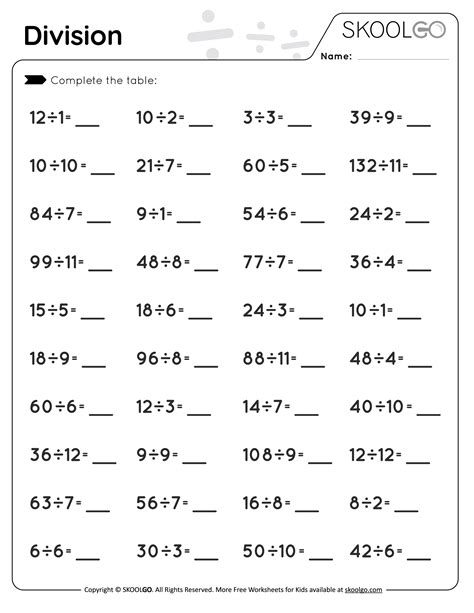 Division - Free Worksheet - SKOOLGO