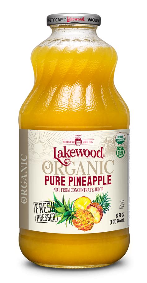 Lakewood Organic PURE Pineapple Juice, Fresh Pressed® (32 oz, 6 pack)