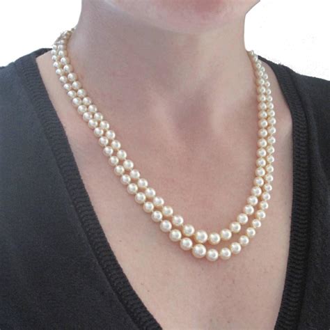 1950s Double Strand Japanese Cultured Pearl Necklace at 1stdibs