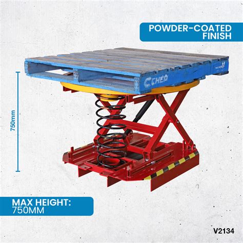 Powder Coated Spring Pallet Elevator with Pallet Truck Base | Verdex Equipment