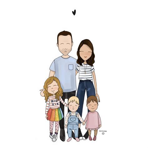 Family Portrait 5 People Illustrated Family Portrait - Etsy | Illustration de la famille ...