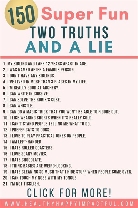 150 Two Truths and a Lie Ideas: Best to Trick Others (2023) in 2023 | Dinner party games, 2 ...