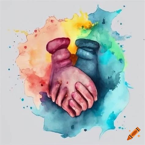 Watercolor painting of two hands holding together on Craiyon