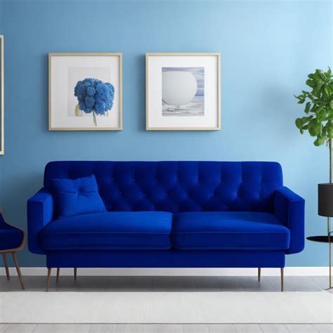 Premium AI Image | Beutiful Blue sofa and wall table wood 3d render