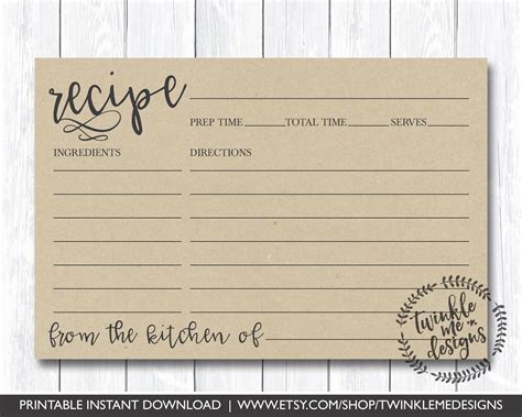 Recipe Card Printable Printable Recipe Card DIY Recipe | Etsy | Recipe cards template, Diy ...