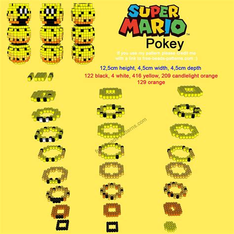 3D perler hama beads Super Mario Pokey - free perler beads patterns ...