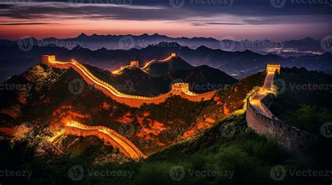 Night view of The Great Wall of China. Generative AI 32977163 Stock Photo at Vecteezy