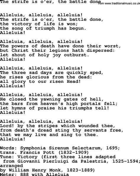 Holy Week Hymns, Song: The Strife Is O'er, The Battle Done - lyrics, midi music and PDF