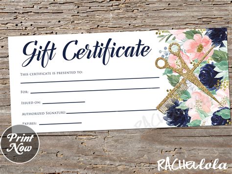 Printable hair salon gift certificate template hair stylist coupon voucher fillable instant ...