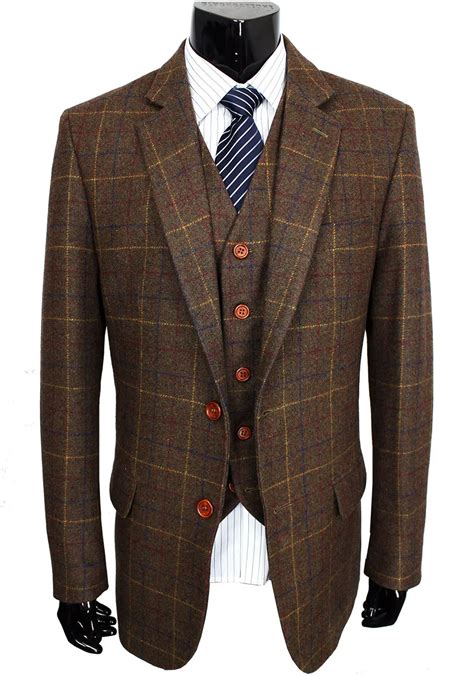 Wool Brown Classic Tweed Custom Made Men suit Blazers Retro gentleman ...