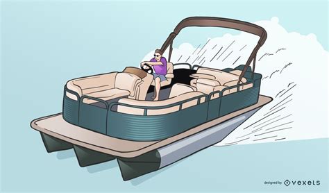 Speeding Pontoon Boat Vector Illustration #AD , #Sponsored, #Aff, # ...