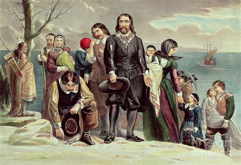 The Landing Of The Pilgrims At Plymouth Painting by Currier and Ives