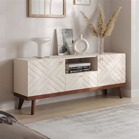 LIVING SKOG Alba 59 in. Beige TV Stand with Drawer Fits TV's up to 65 in. with Cable Management ...