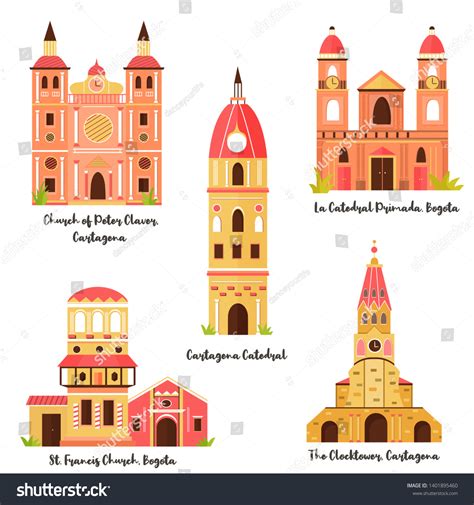 Set Famous Landmarks Bogota Cartagena Colombia Stock Vector (Royalty ...