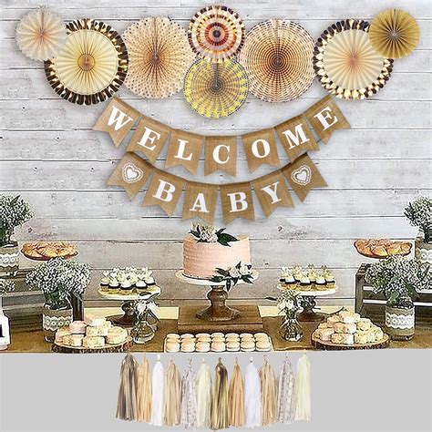 YARA Baby Shower Decorations Gender Neutral for Boy or Girl Kit, Rustic Welcome Baby Banner in ...