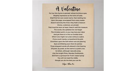 A Valentine Poem by Edgar Allan Poe Vintage Poster | Zazzle