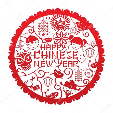 Chinese New Year Text with Icons Papercut — Stock Vector © muchmania ...