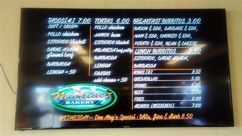 Menu at Martinez Bakery, Midland