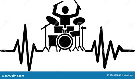 Drummer Heartbeat Line with Drummer Silhouette Stock Vector - Illustration of logo, beat: 108821856