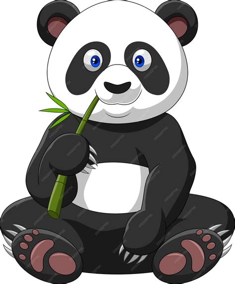 Premium Vector | Cartoon panda eating bamboo