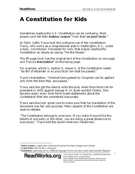 A Constitution for Kids Worksheet for 6th Grade | Lesson Planet