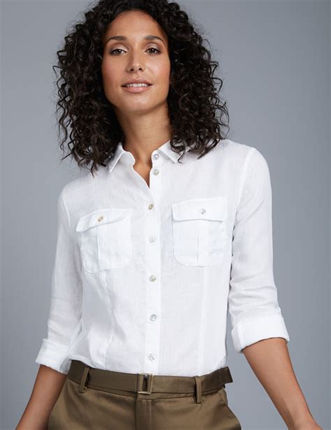 Women's White Relaxed Fit Linen Shirt | Hawes & Curtis