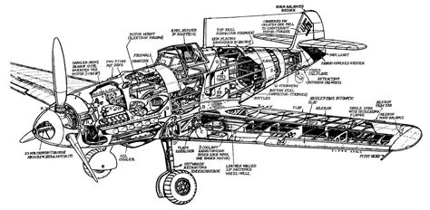 A cutaway interior schematic of a German Messerschmitt Bf-109 fighter ...