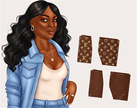 Fashion Clipart Girl Denim Girl Clipart Black Woman Clipart - Etsy