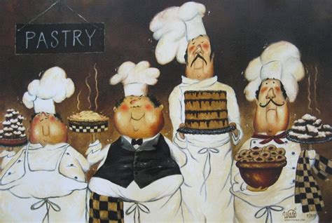 Four Pastry Chefs Art Print fat chef wall art by VickieWadeFineArt