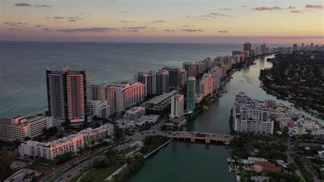 Aerial Of Miami Beach At Sunset Florida Stock Footage SBV-330486610 ...