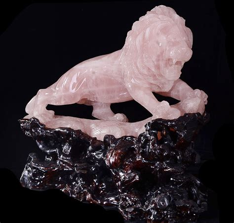 Natural Rose Quartz Crystal Lion Sculpture for Sale (AH55) - Lion ...