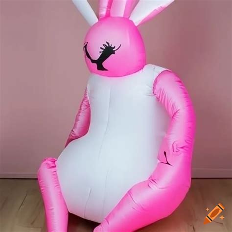 Pink and white rabbit costume with giant snout on Craiyon